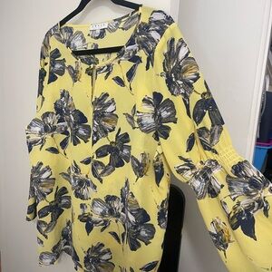 Talbots Yellow and Black Floral Blouse